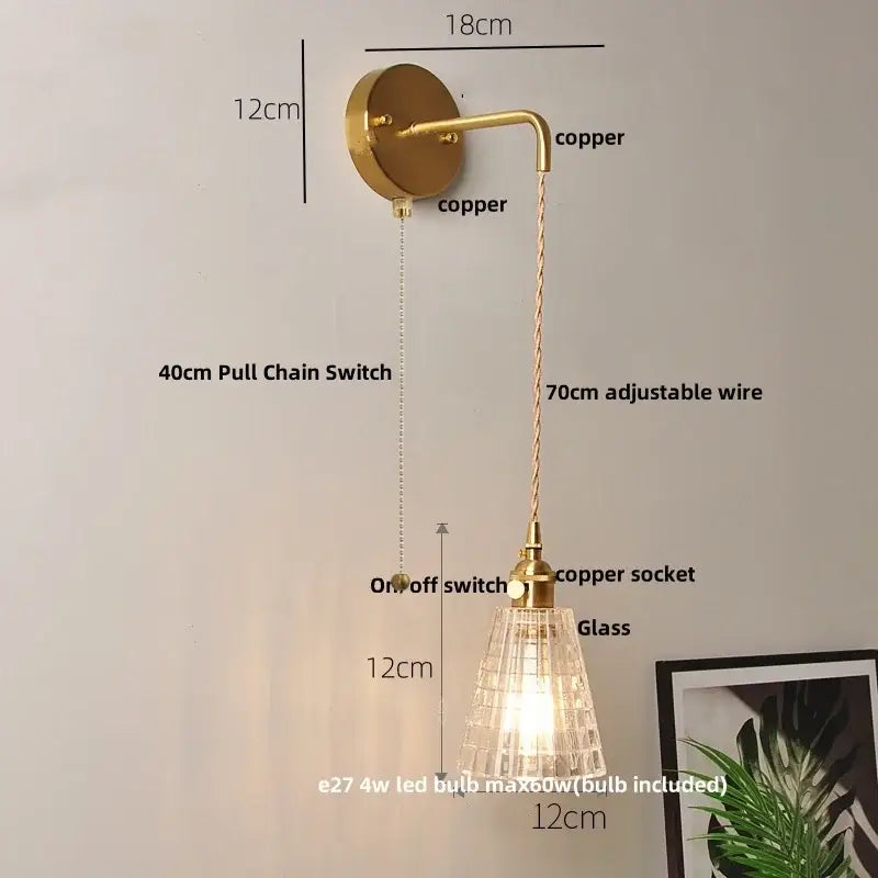 Modern gold fluted clear glass led wall light with brass-finished copper sconce and adjustable wire for decorbites clear glass wall light