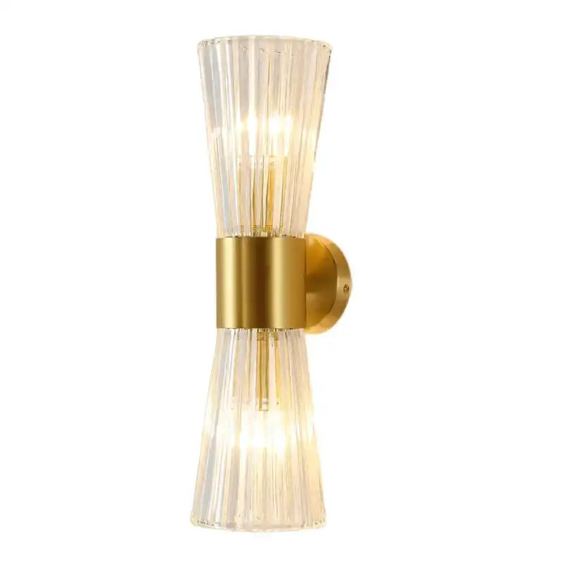 Modern gold fluted crystal wall sconce with gold metal base and clear ribbed glass shades for living room lighting decorbites crystal wall