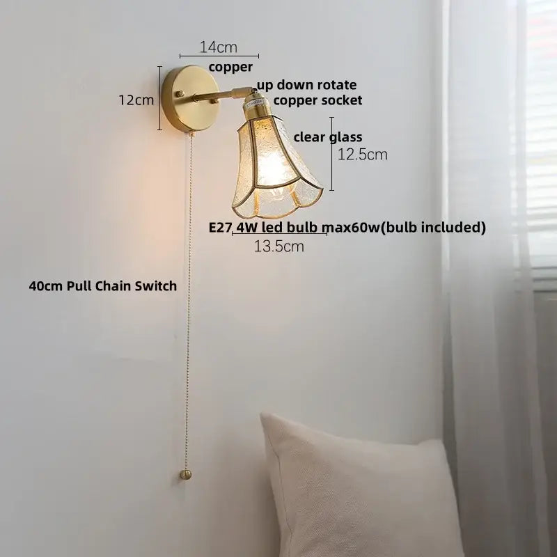 Modern gold copper wall lights with clear glass shade and e27 led bulb for bedroom decorbites led wall lighting