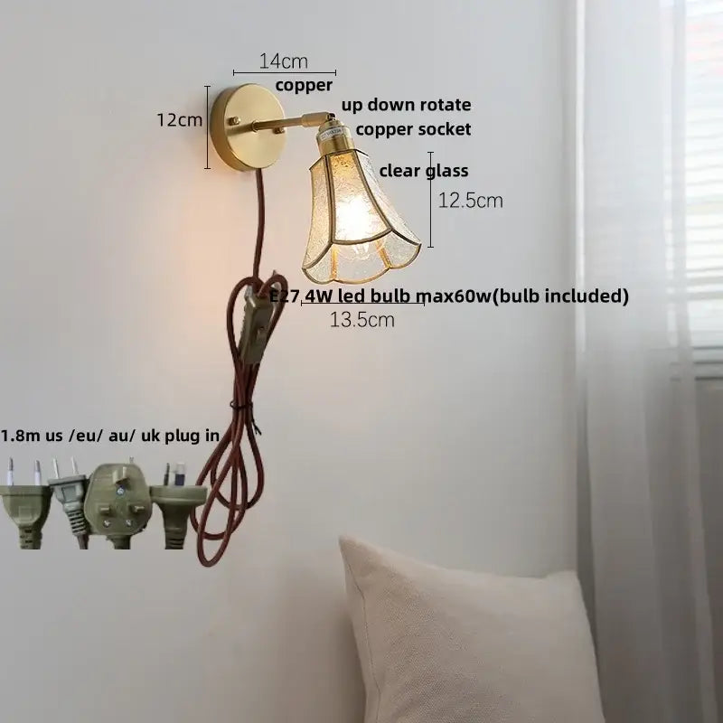 Modern gold fluted glass led wall sconce with copper finish and clear glass shade for bedroom decorbites led wall lighting
