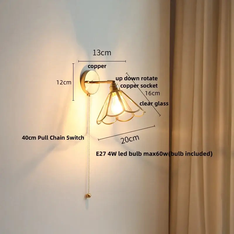 Modern gold fluted glass led wall sconce with copper-finished up-down rotating socket and clear glass shade decorbites led wall