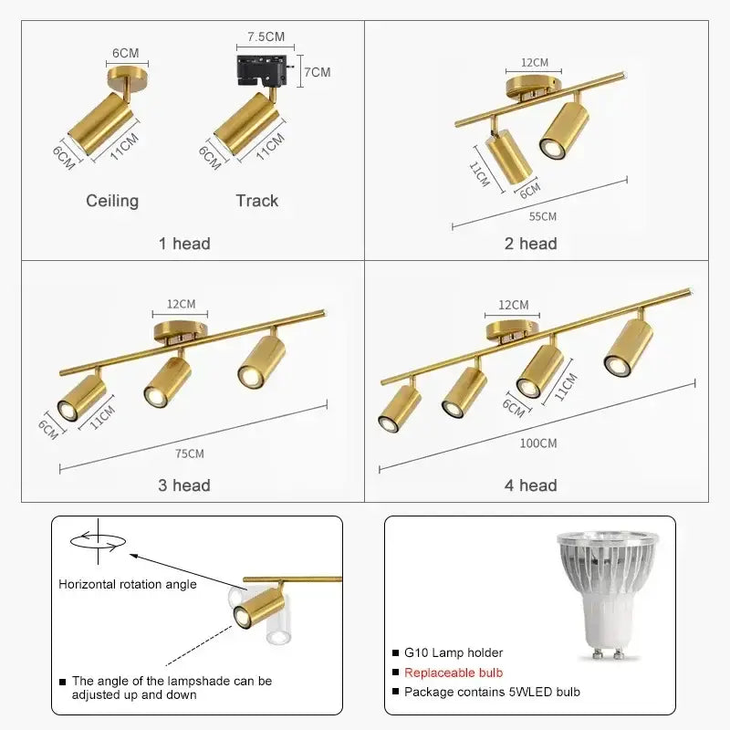 Modern gold four light decorbites adjustable led ceiling spotlight with g10 lamp holder for kitchen lighting decor