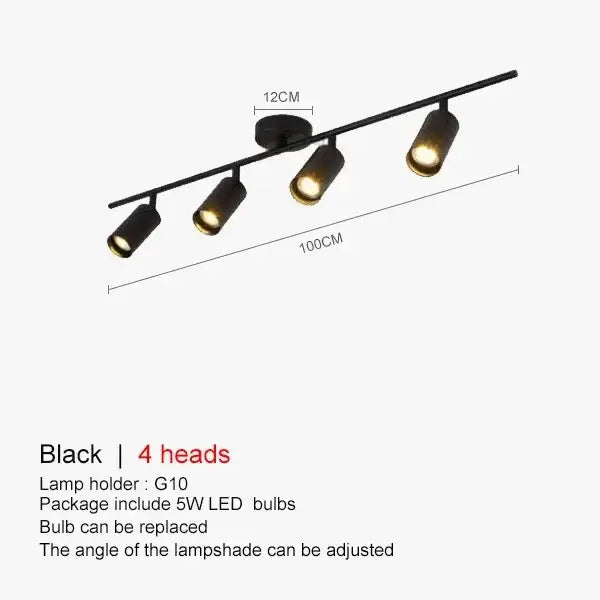 Black metal ceiling spotlight with four decorbites adjustable led g10 heads for modern kitchen lighting