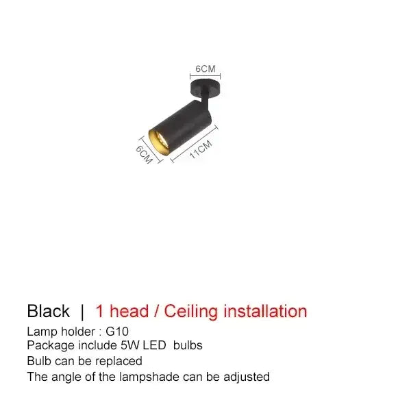 Black cylindrical decorbites adjustable led ceiling spotlight with gold interior and adjustable lampshade for kitchen decor