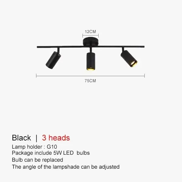 Black three-head adjustable track lighting fixture with g10 lamp holder and 5w leds for decorbites adjustable led ceiling spotlight