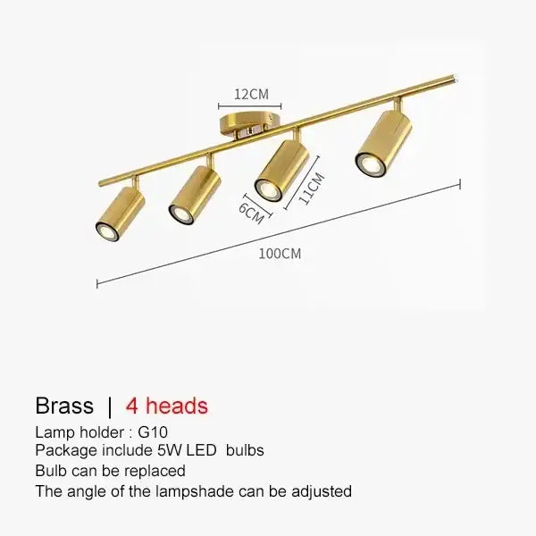 Modern gold brass ceiling spotlight with four adjustable heads decorbites adjustable led ceiling fixture for kitchen decor
