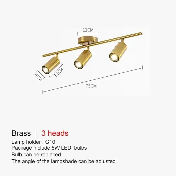 Modern gold brass ceiling spotlight with three adjustable led heads decorbites adjustable led ceiling fixture