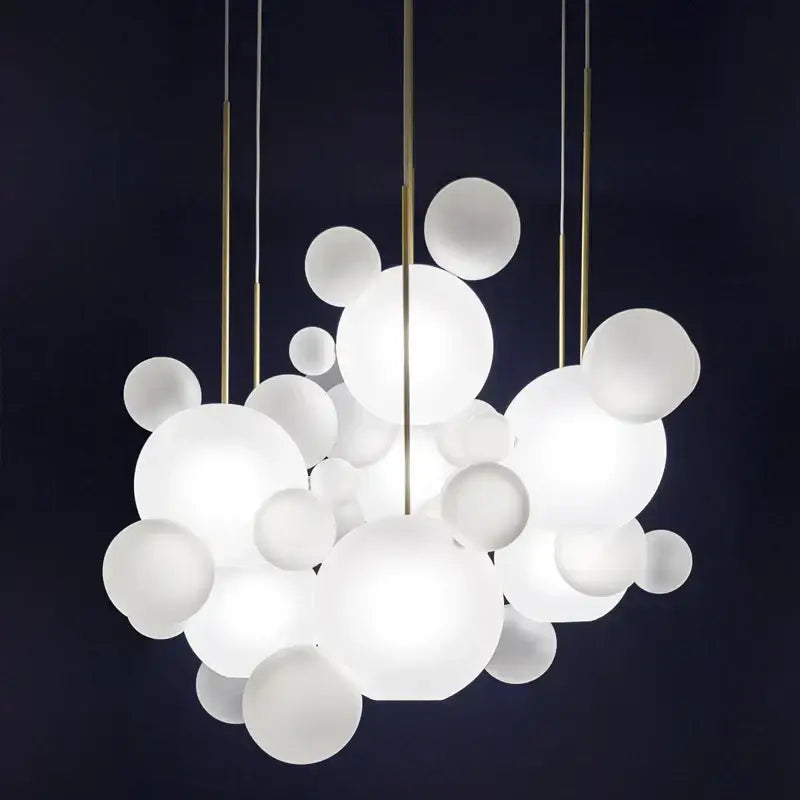 Modern gold frosted glass ball pendant light with white spherical frosted glass globes for dining room lighting