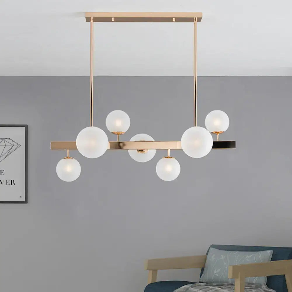 Modern gold frosted glass round island pendant kitchen light fixture with frosted glass globe bulbs