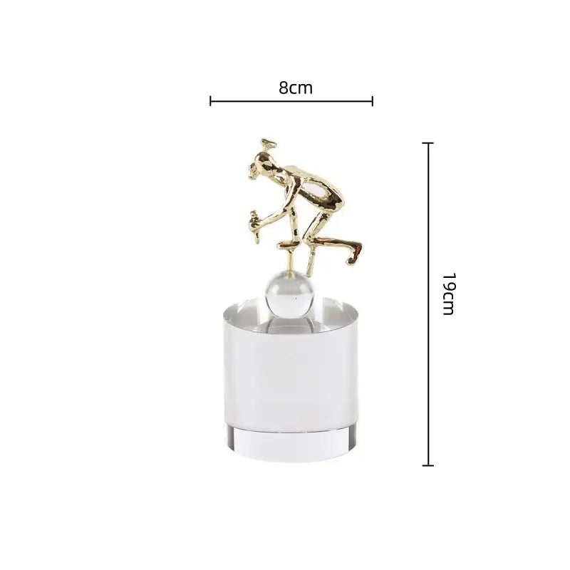 Modern gold geometric crystal sculpture worker figurine of a cyclist on a clear acrylic base decorbites geometric crystal sculpture