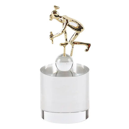 Modern gold geometric crystal sculpture featuring a golden worker figurine on a clear acrylic base for decorbites decor