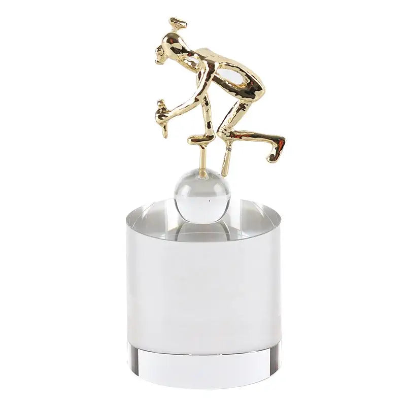 Modern gold geometric crystal sculpture featuring a golden worker figurine on a clear acrylic base for decorbites decor
