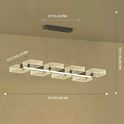 Modern gold geometric cube chandelier with black metal frame and glowing wire mesh panels fixture width 110v-120v