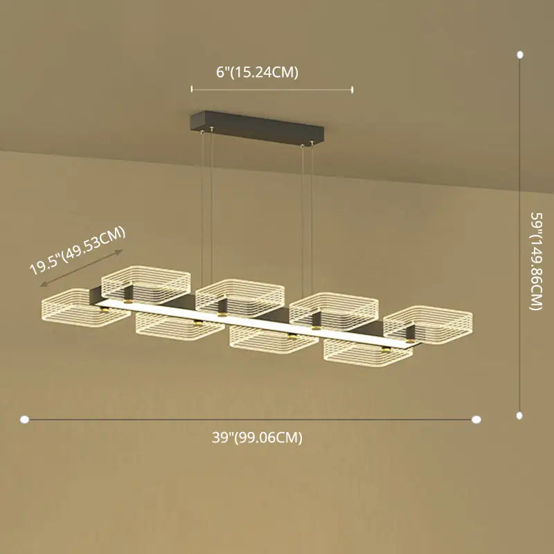 Modern gold geometric cube chandelier with black metal frame and glowing wire mesh panels fixture width 110v-120v