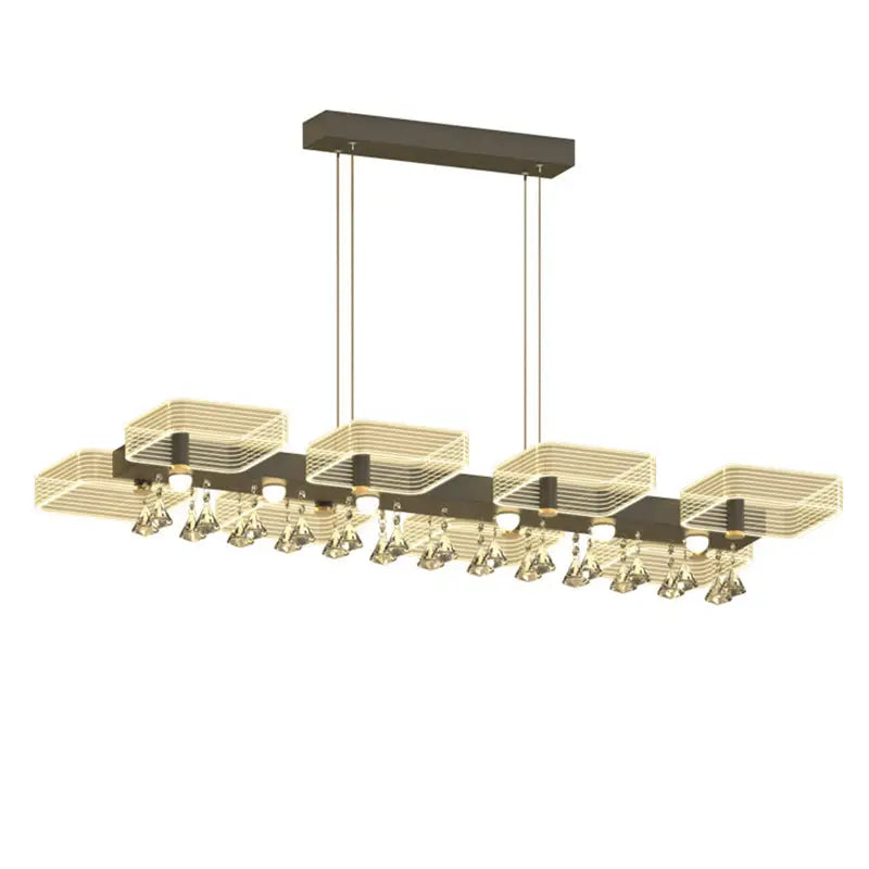 Modern gold geometric cube chandelier with dark bronze frame and crystal accents fixture width suitable for 110v-120v use