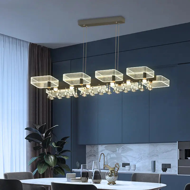 Modern gold geometric cube chandelier with wireframe and crystal accents fixture width suitable for 110v-120v use