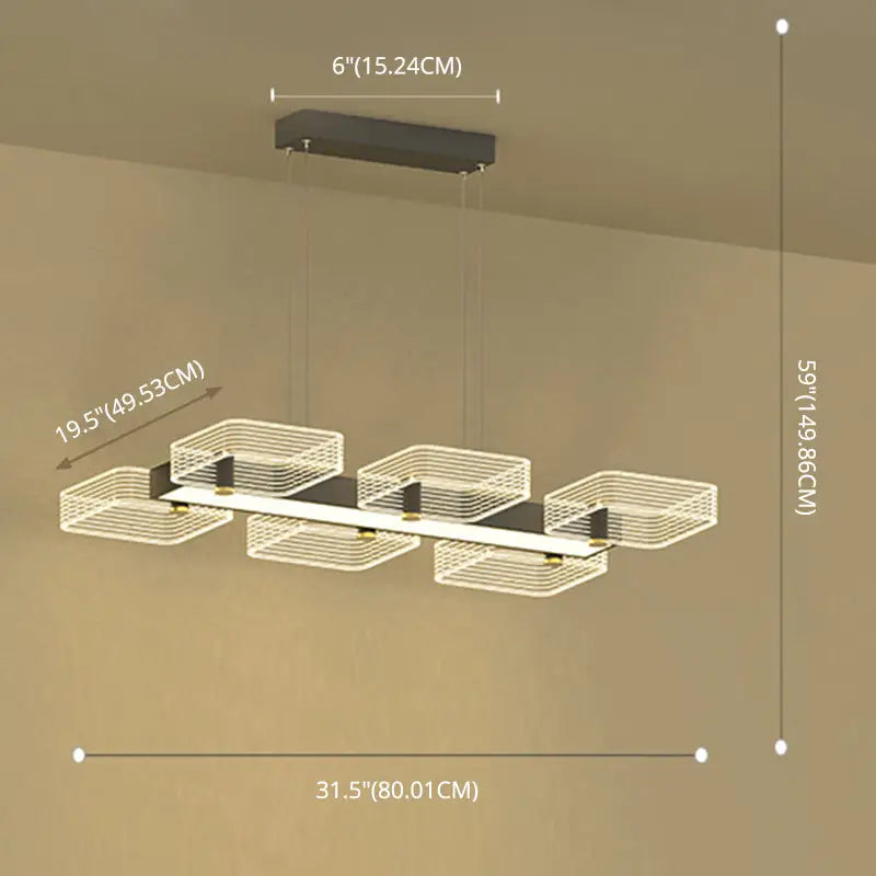 Modern gold geometric cube chandelier with three illuminated wireframe cubes and fixture width for 110v-120v use