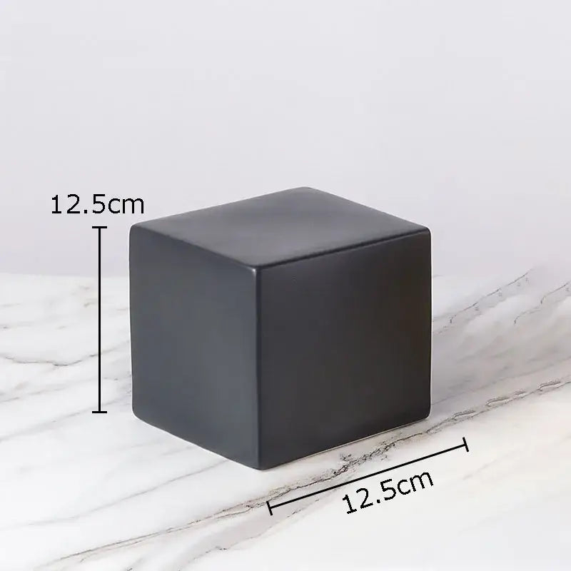 Black ceramic modern gold geometric cube round statue decor measuring 12.5cm for living room display