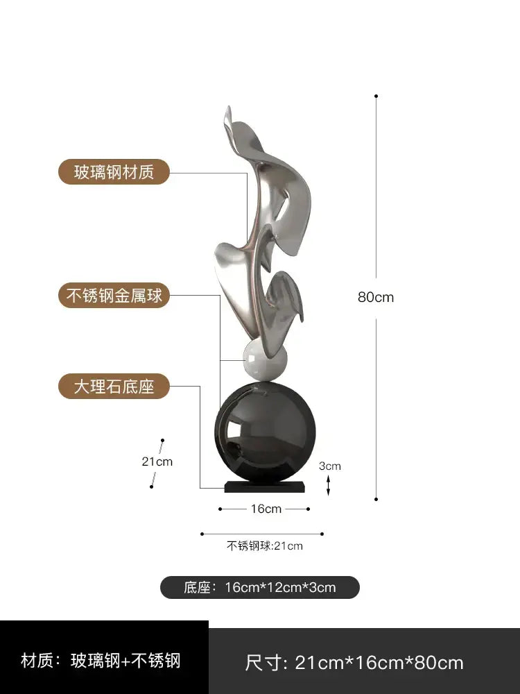 Modern gold geometric electroplating art sculpture featuring sleek metallic curves and a polished sphere for living room decor