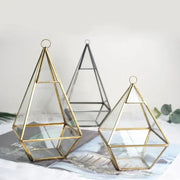Modern gold decorbites geometric glass vase with pyramid design and hanging loops for living room terrarium decor
