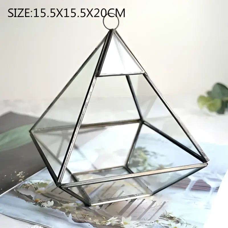 Modern gold geometric glass vase living room hanging terrarium with black metal frame decorbites geometric glass design