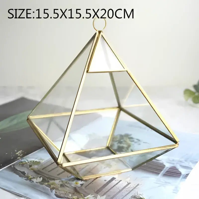 Modern gold decorbites geometric glass triangular pyramid vase with clear panels for living room hanging terrarium decor
