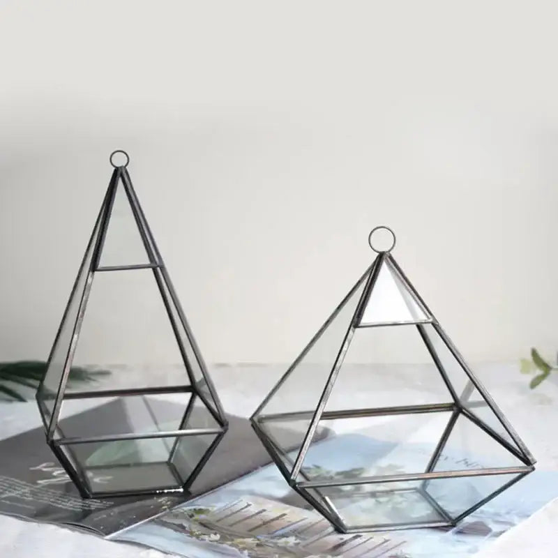 Two black metal framed decorbites geometric glass hanging terrariums for modern gold geometric glass vase decor