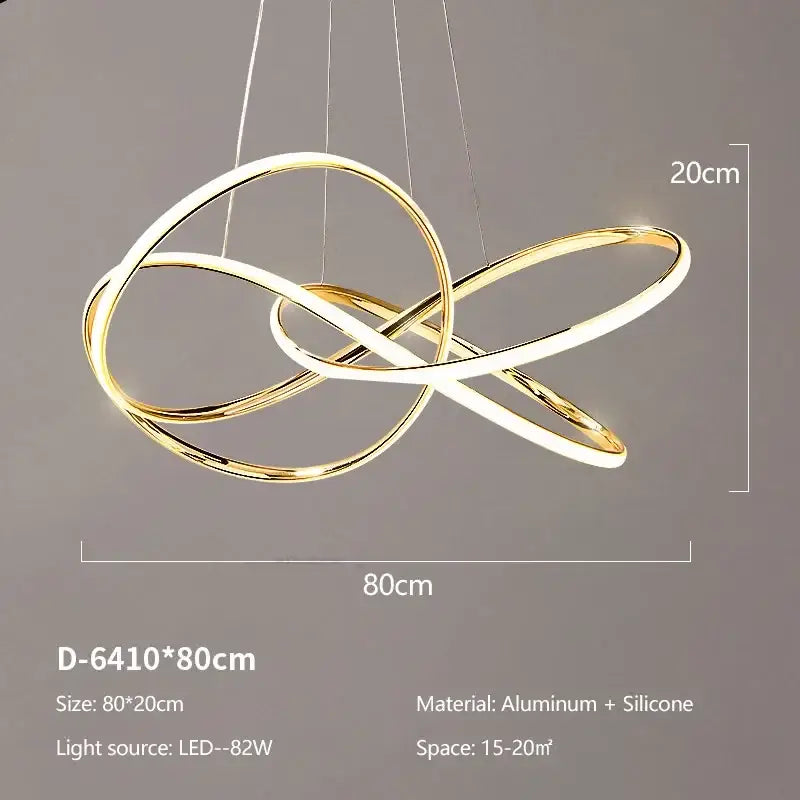 Modern gold geometric led ceiling pendant light featuring interlocking aluminum and silicone rings for dining room decorbites geometric led