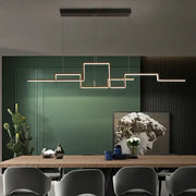 Modern gold geometric led pendant light with interconnected rectangular frames in warm metal for dining room decorbites geometric led