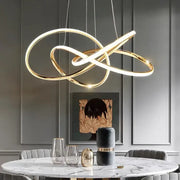 Modern gold geometric line led chandelier with intertwined circular rings for dining room decorbites geometric line lighting