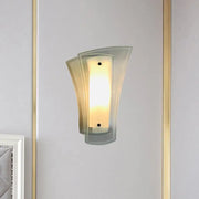 Modern gold geometric wall sconce with curved translucent glass shade and metal frame for living room 220v-240v 110v-120v