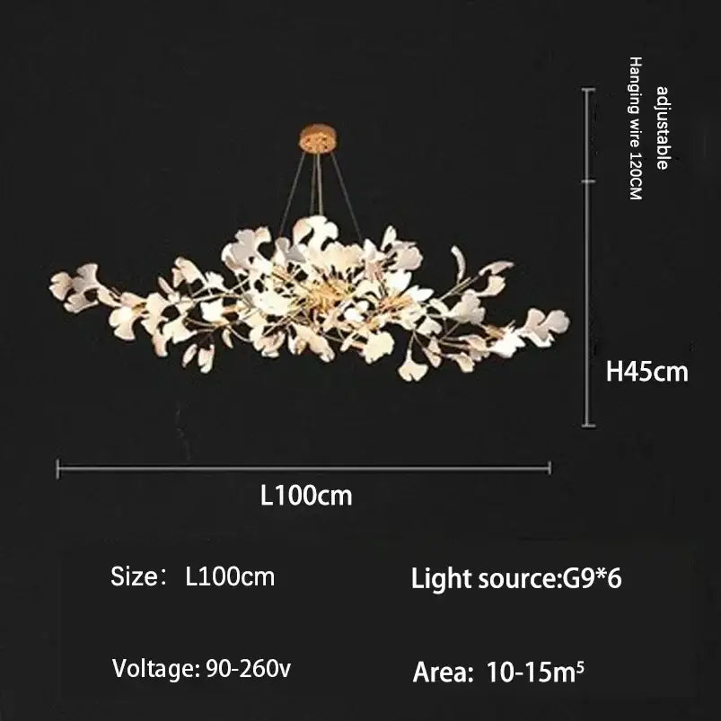 Modern gold ginkgo branch leaf led chandelier with white leaf shades and gold frame for living room decorbites ginkgo branch