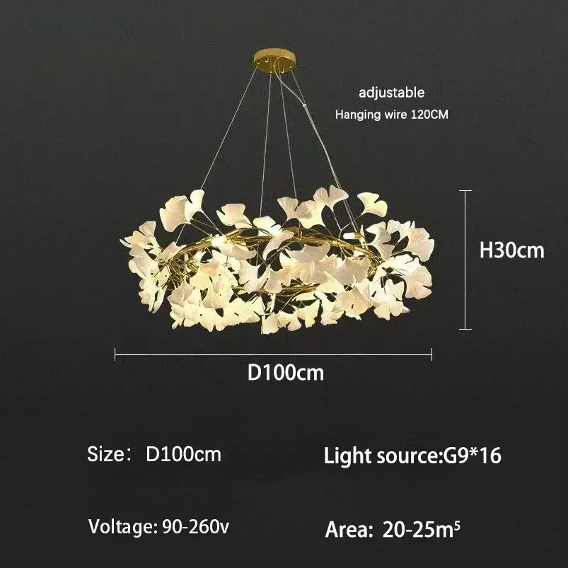 Modern gold ginkgo branch leaf led chandelier featuring white ginkgo leaf lights for living room decorbites ginkgo branch
