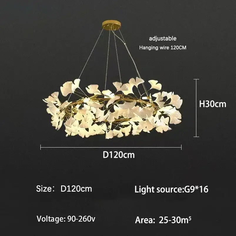Modern gold ginkgo branch leaf led chandelier with white ginkgo leaf shades on metal frame for living room decorbites ginkgo branch