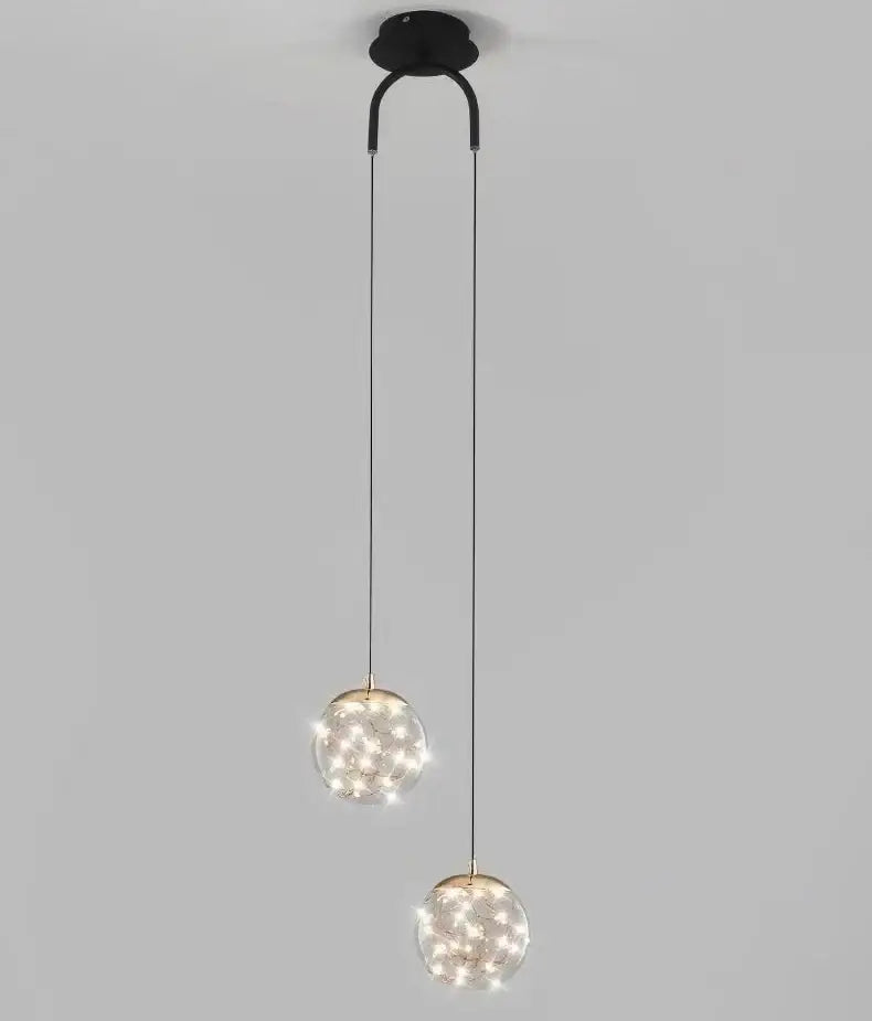 Modern gold glass ball dual head pendant light with black fixture and warm white led glass ball decorbites pendant light