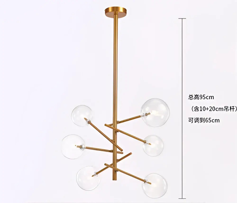 Modern gold glass ball iron chandelier with clear globe bulbs and adjustable rod for living room decorbites glass ball lighting