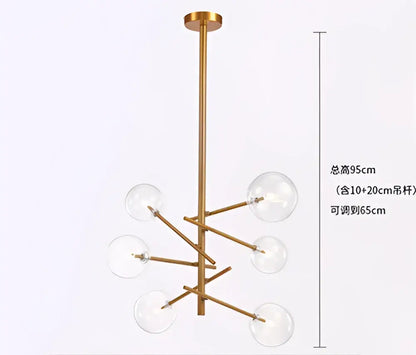 Modern gold glass ball iron chandelier with clear globe bulbs and adjustable rod for living room decorbites glass ball lighting