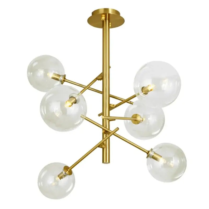 Modern gold glass ball iron chandelier with six clear glass globe shades and a central brass stem for living room decorbites glass ball