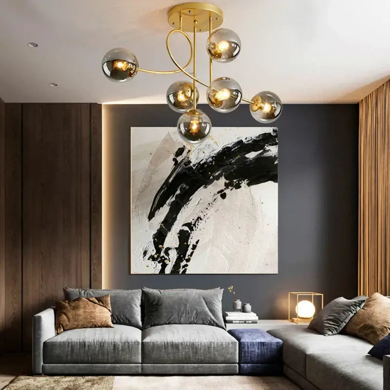 Modern gold glass ball led ceiling chandelier with multiple spherical glass shades for living room decorbites decor