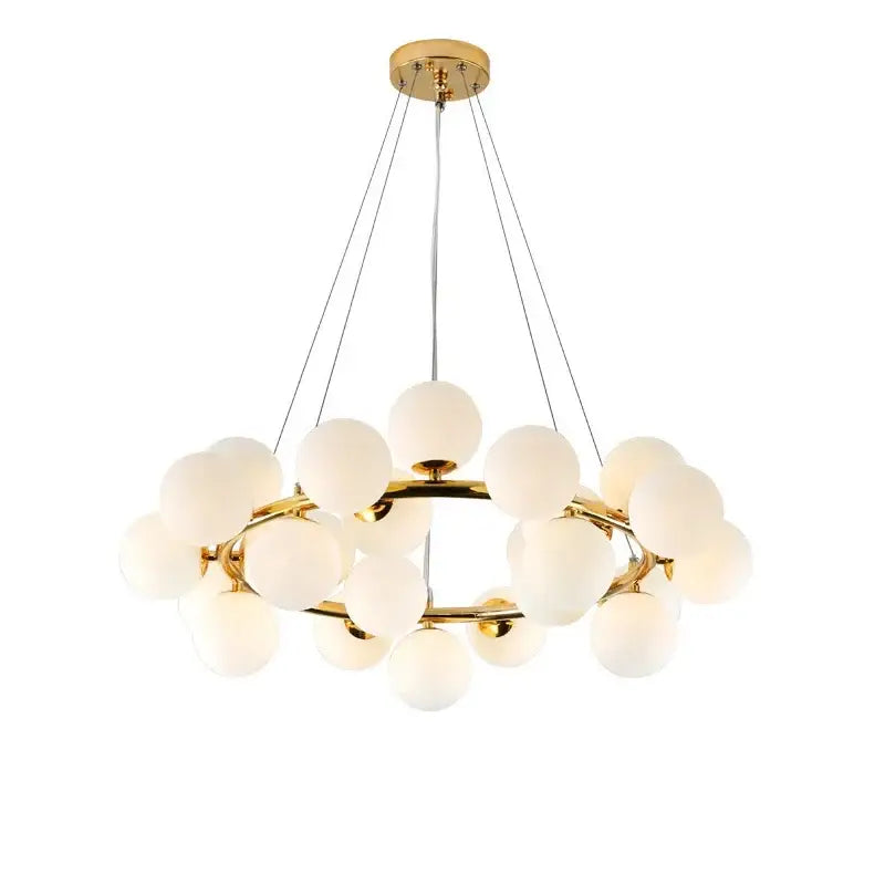 Modern gold glass ball led chandelier featuring frosted glass globe shades in a circular design for dining room decorbites glass ball light