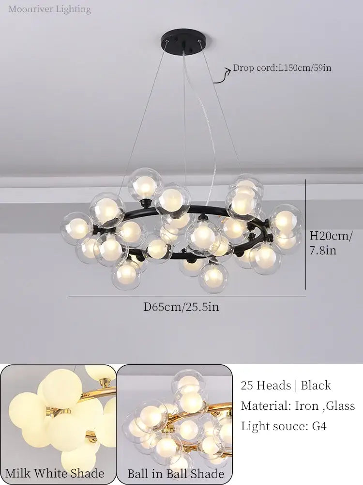 Black iron modern gold glass ball led chandelier with clear glass globes and milk white shades for dining room decorbites glass ball