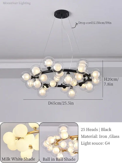 Black iron modern gold glass ball led chandelier with clear glass globes and milk white shades for dining room decorbites glass ball