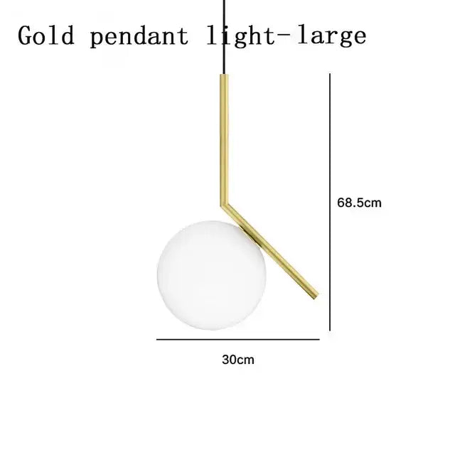 Modern gold glass ball led chandelier light featuring a polished brass rod and frosted glass globe for bedroom decorbites glass ball