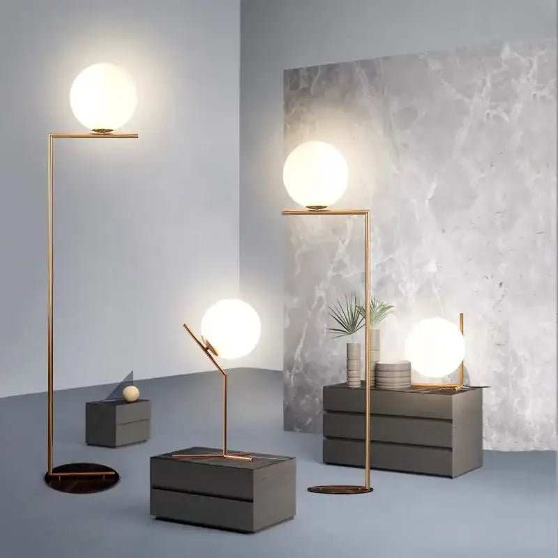 Modern gold glass ball led chandelier light floor lamps with spherical glass shades for elegant bedroom decorbites decor