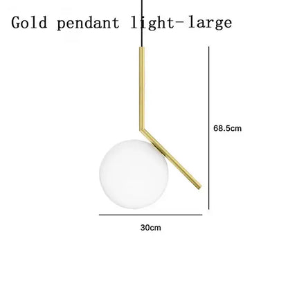 Modern gold glass ball led chandelier light featuring a polished brass rod and frosted glass globe for living room decorbites glass ball