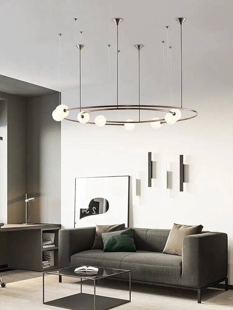 Modern gold glass ball led chandelier with sleek circular frame and frosted glass ball bulbs for living room decorbites glass ball