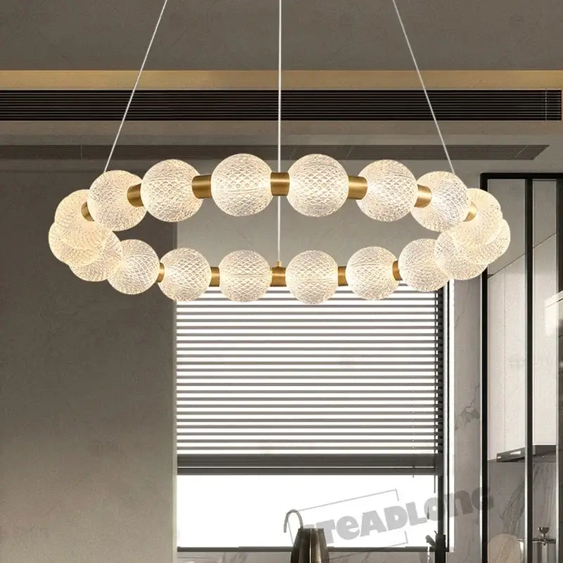 Modern gold glass ball led chandelier with double-ring design and textured white glass spheres for living room decorbites glass ball