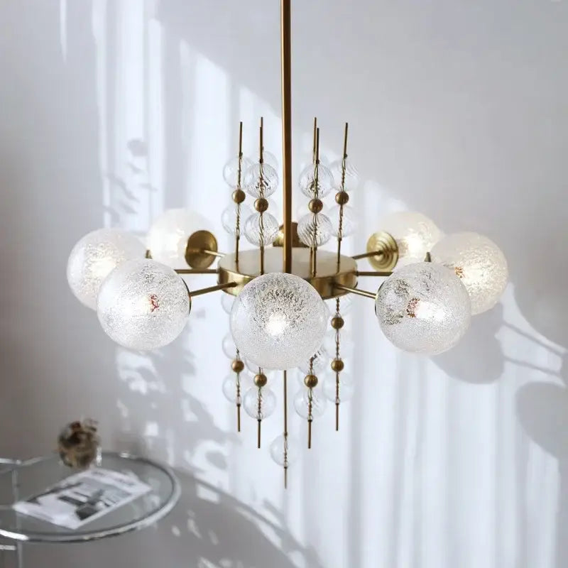 Modern gold glass ball led pendant light with frosted glass spheres and clear crystal accents for kitchen island decorbites