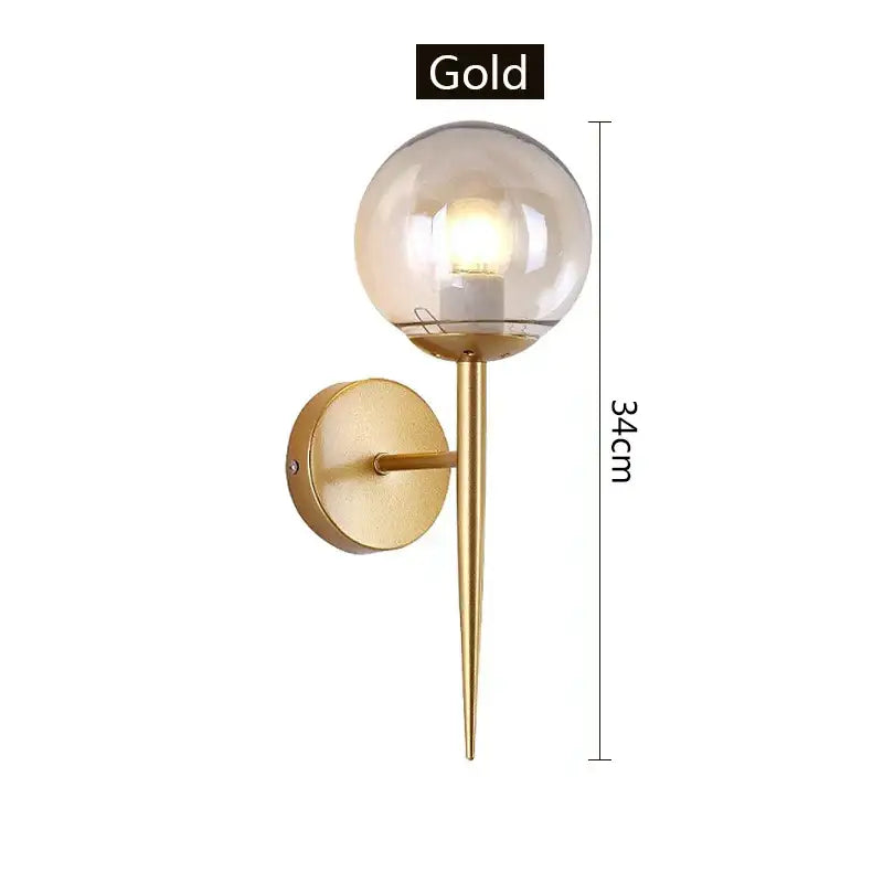 Modern gold glass ball led wall light with spherical smoked glass globe and slender stem for bedroom or passage decorbites wall lights