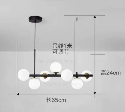 Modern black metal ball pendant chandelier with seven frosted white glass globe bulbs for dining room decorbites glass ball
